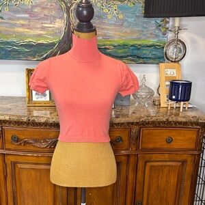 Elegant Coral Mock Neck Crop Top